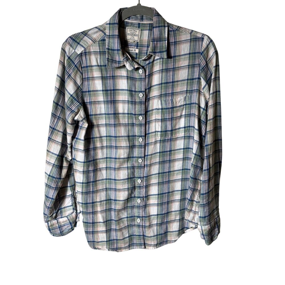 Fatface Women's Pastel Flannel Shirt SZ S Button Up Pink Blue White Casual Layer